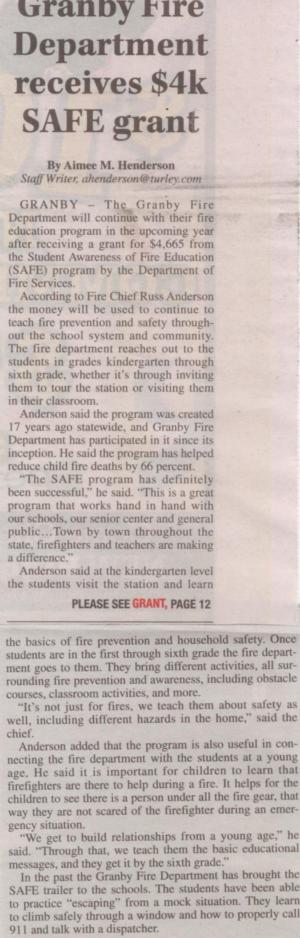 Granby Fire Dept receives $4k SAFE grant
